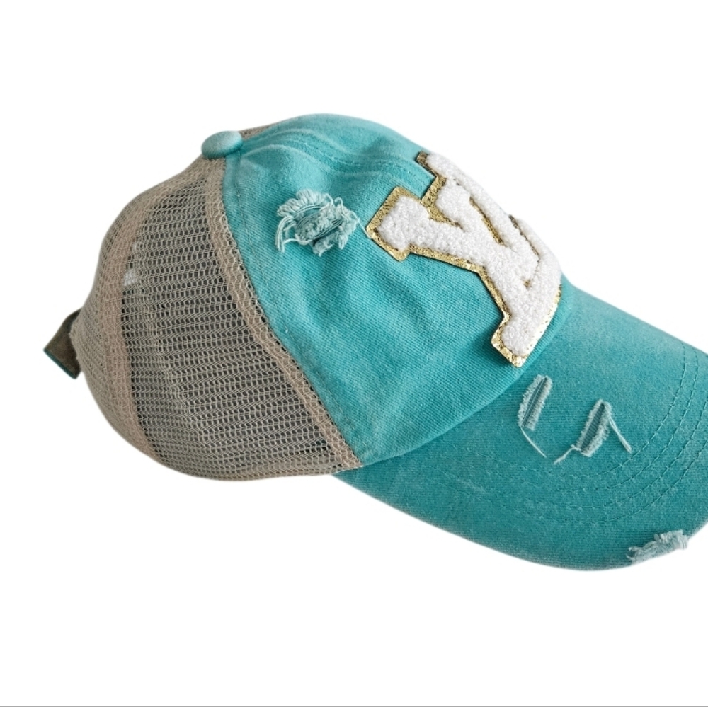 Women's Logo Distressed Style Turquoise and Beige Cap - Picture 5 of 5